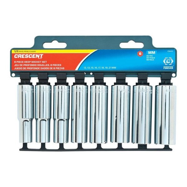Weller Crescent Assorted Sizes X 1/2 in. drive Metric 6 Point Deep Well Socket Set 8 pc CSAS3N